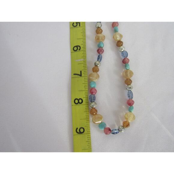 Multi Colored Round Gemstone Beaded Silver Tone Necklace Collar 18" Whimsical - Picture 4 of 4